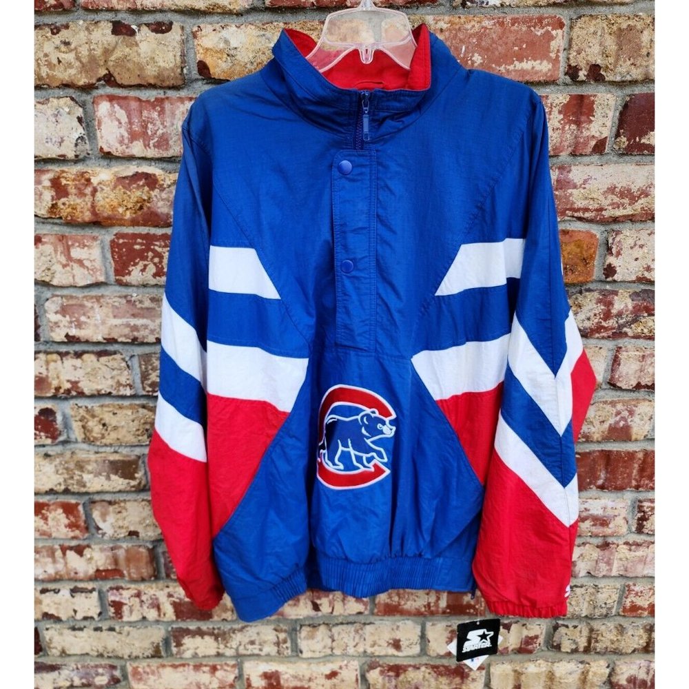 NWT VTG Starter MLB men XL pullover chicago cubs cubby patch windbreaker Nylon